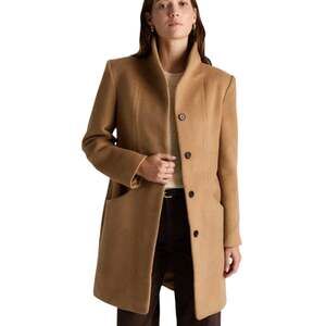 EUC Quince Womens S Mod Italian Wool Cashmere Cocoon Coat Caramel Tan Retro $180